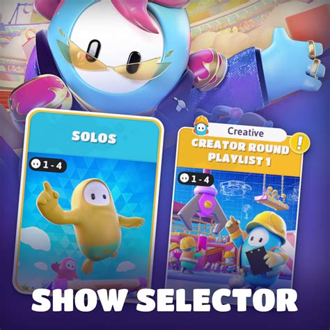 Hosting a <b>custom show</b> was limited to a selected bunch of content creators, and required the minimum number of players in a playlist to start a game (40 for Main <b>Show</b> and most alternate playlists). . Fall guys show selector